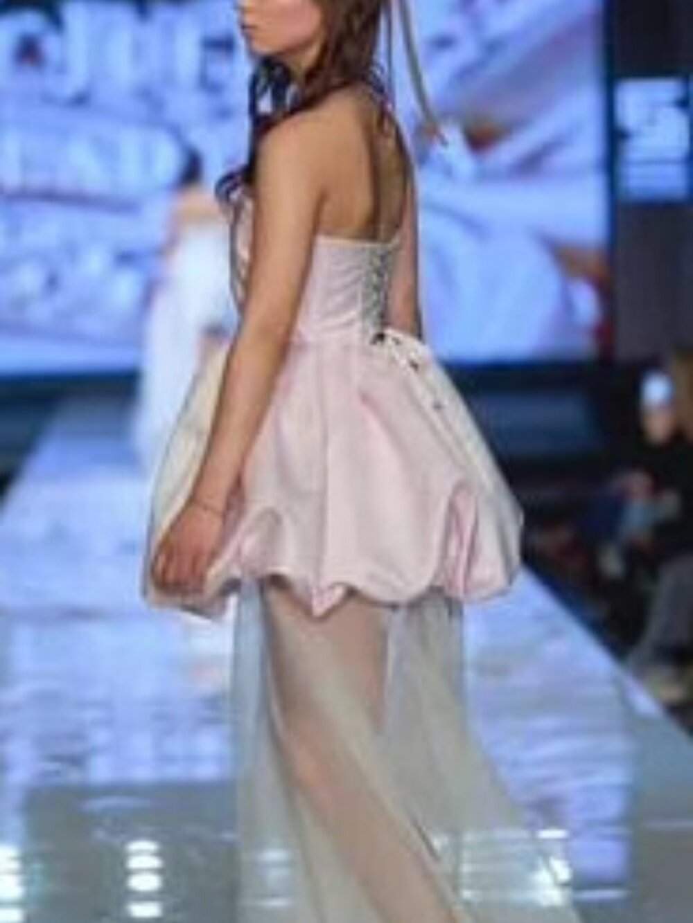 Pink Strapless Bubble Dress with Pearl Detailing - Picture 5 of 5